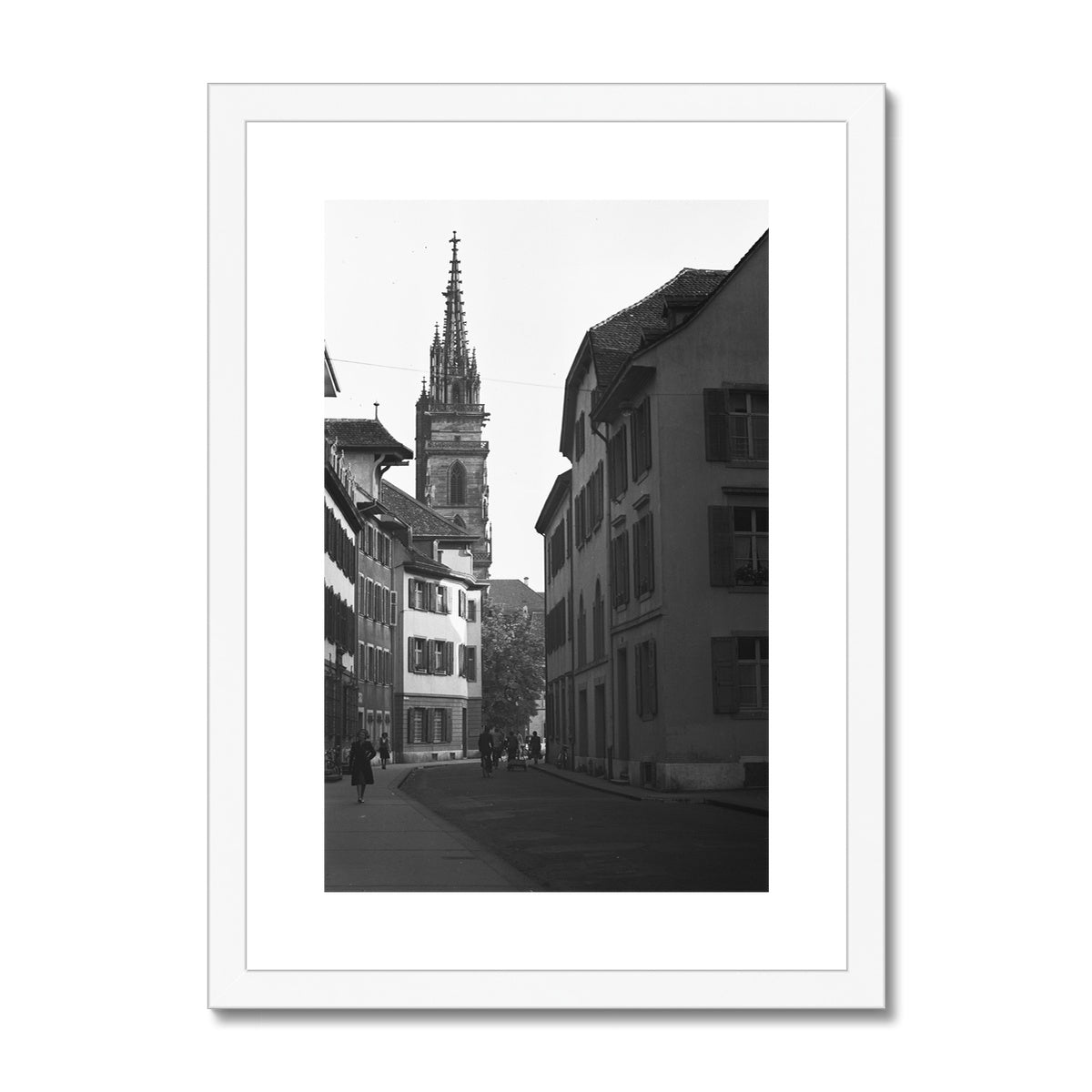 Augustinergasse mit Blick auf Basler Münster, 1957. Gerahmt und hängefertig.